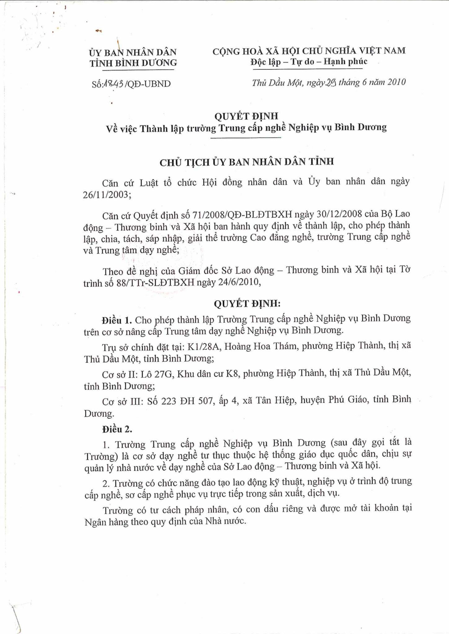Văn Phòng Số 10 - Trường Trung cấp nghề Nghiệp vụ Bình Dương - Chuyên đào tạo các hạng giấy phép lái xe, đào tạo nghề